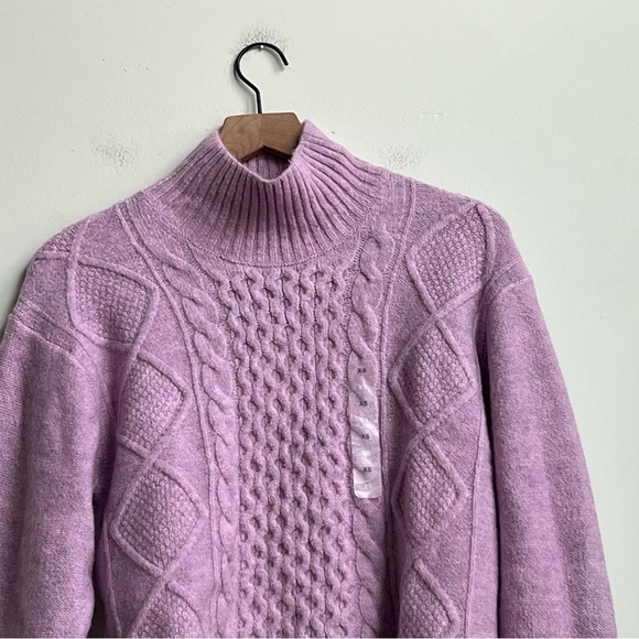 New GAP Airy Oversized Cable-Knit Mockneck Sweater Purple Rain XS Preppy Luxury - Picture 6 of 15
